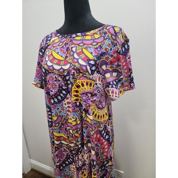 LuLaRoe Womens Dress Size M Carly Red Purple Yellow Paisley Floral Geometric - Picture 3 of 6